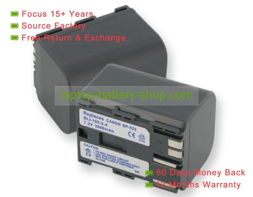 Canon BP-511A, BP-514 7.2V 3000mAh replacement batteries - Click Image to Close