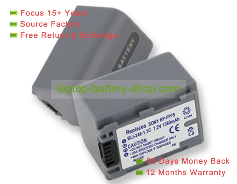 Sony NP-FP70 7.2V 1250mAh replacement batteries - Click Image to Close