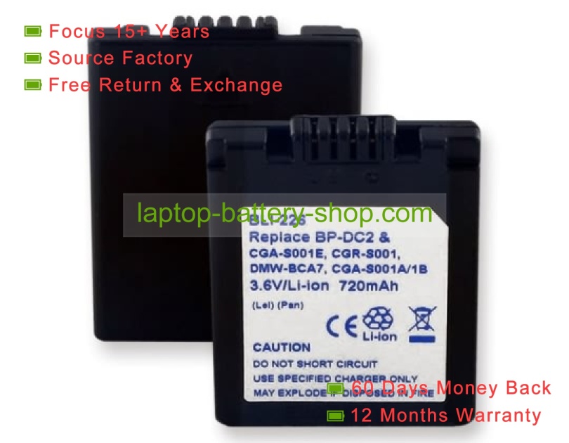 Panasonic CGA-S001, CGR-S001 3.6V 680mAh replacement batteries - Click Image to Close