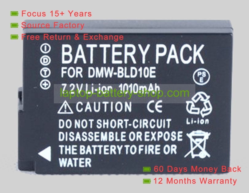 Panasonic DMW-BLD10, DMW-BLD10GK 7.2V 1010mAh replacement batteries - Click Image to Close