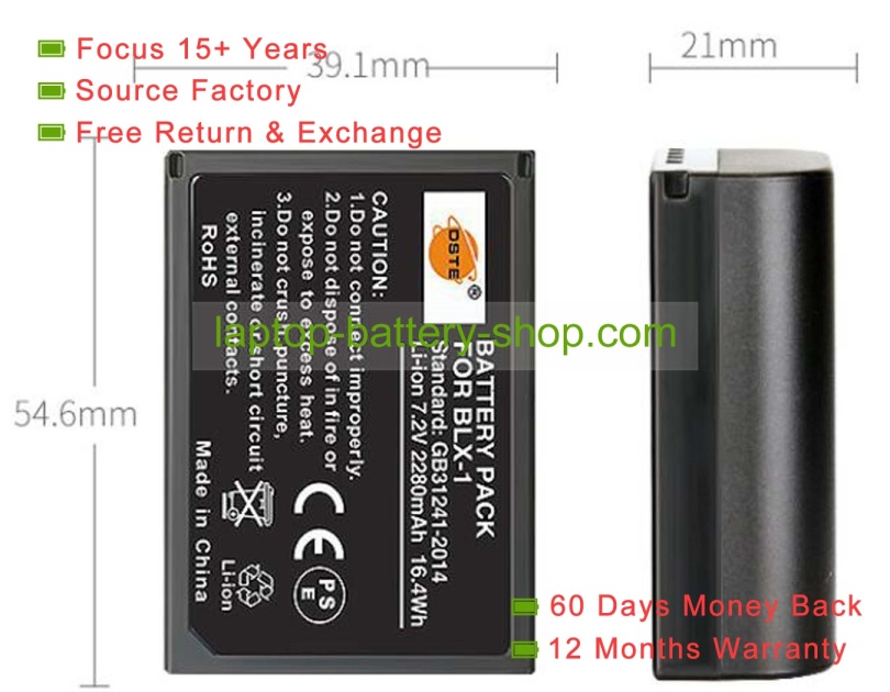 Olympus blx-1 7.2V 2280mAh replacement batteries - Click Image to Close