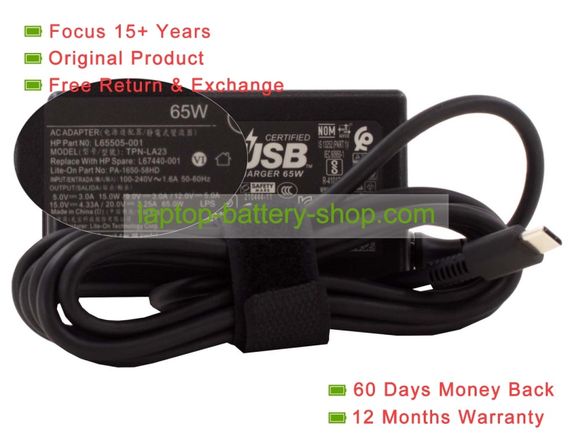 Hp L65505-001, PA-1650-58HD 5V/9V/12V/15V/20V 3A/5A/4.33A/3.25A original adapters - Click Image to Close