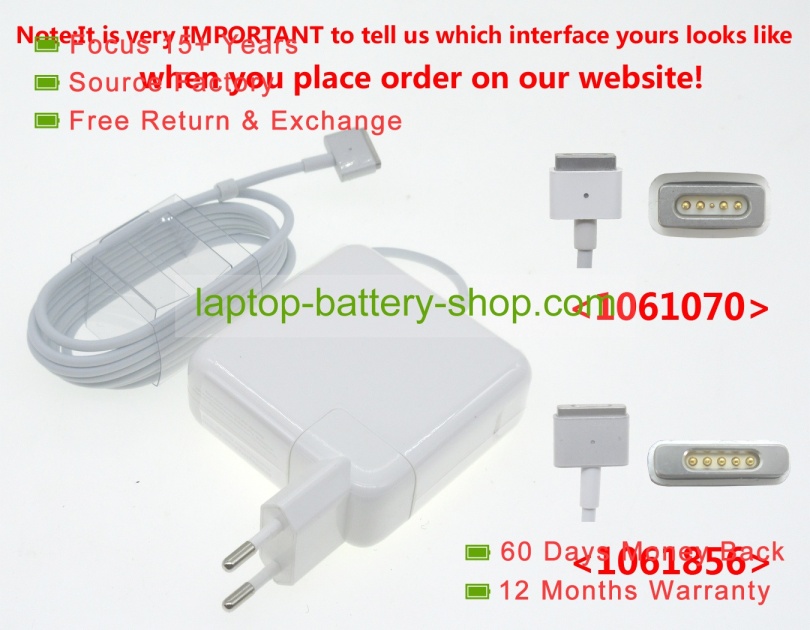 Apple A1344, A1184 16.5V 3.65A replacement adapters - Click Image to Close