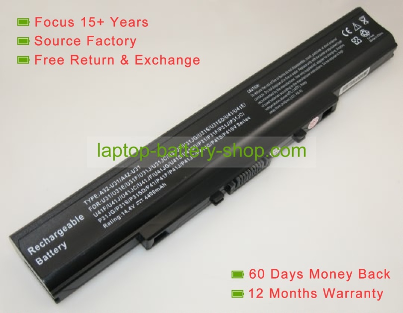 Asus A32-U31, A42-U31 14.4V 4400mAh replacement batteries - Click Image to Close