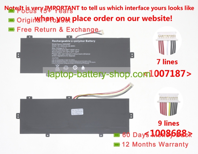 Rtdpart K148, 2X YJ3582133P 7.6V 4800mAh original batteries - Click Image to Close