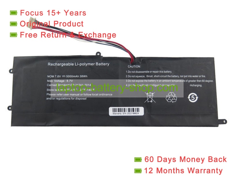 Rtdpart 4178107, 4178107-2S1P 7.6V 5000mAh original batteries - Click Image to Close