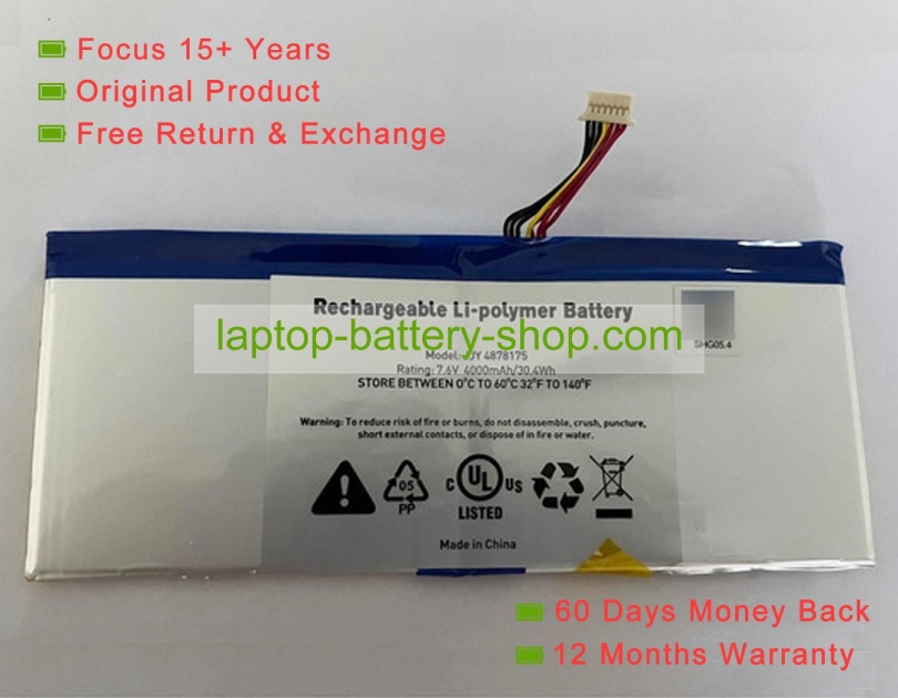 Rtdpart 4878175, JJY4878175 7.6V 4000mAh original batteries - Click Image to Close