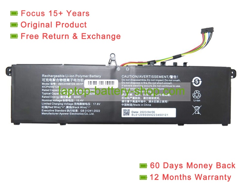 Rtdpart 3166124, AEC3166124-4S1P 15.4V 4026mAh original batteries - Click Image to Close