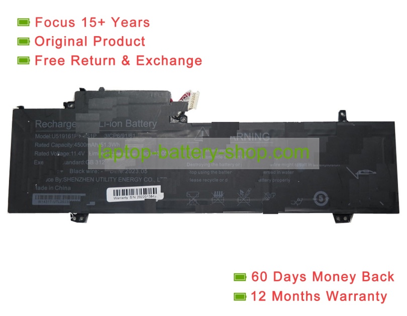 Rtdpart U519161PV-3S1P, 519161 11.4V 4500mAh original batteries - Click Image to Close