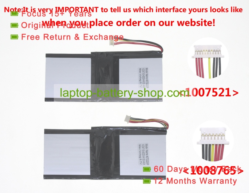 Rtdpart H-4072220P 7.4V 4000mAh original batteries - Click Image to Close