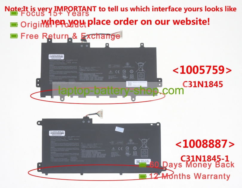 Asus c31n1845, C31N1845-1 11.55V 3530mAh original batteries - Click Image to Close