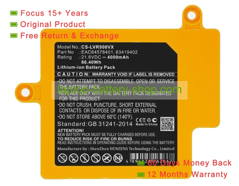 Lg EAC64578402, EAC64578401 21.6V 4000mAh original batteries - Click Image to Close