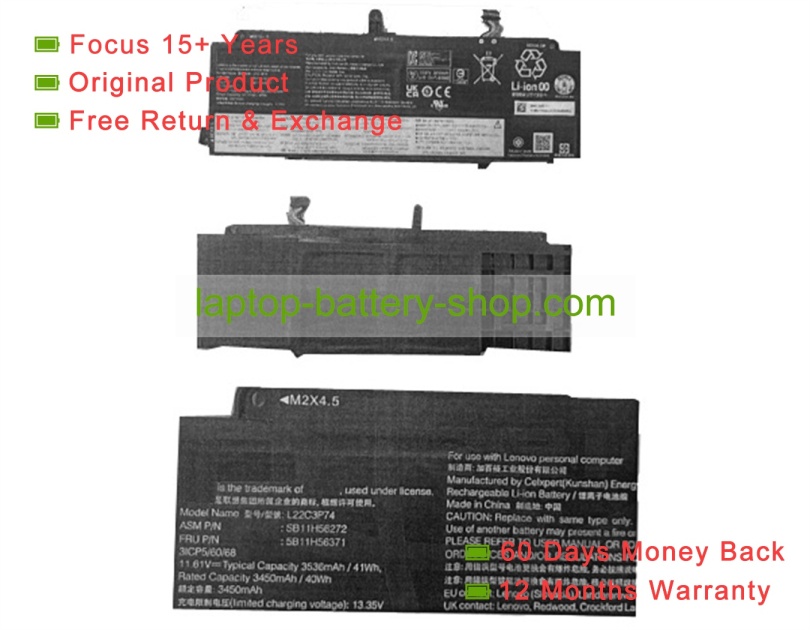 Lenovo SB11M89854, 5B11H56371 11.61V 3530mAh original batteries - Click Image to Close