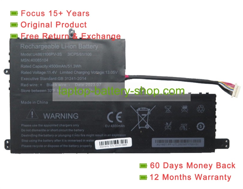 Rtdpart 40085104, 4861106 11.4V 4500mAh original batteries - Click Image to Close