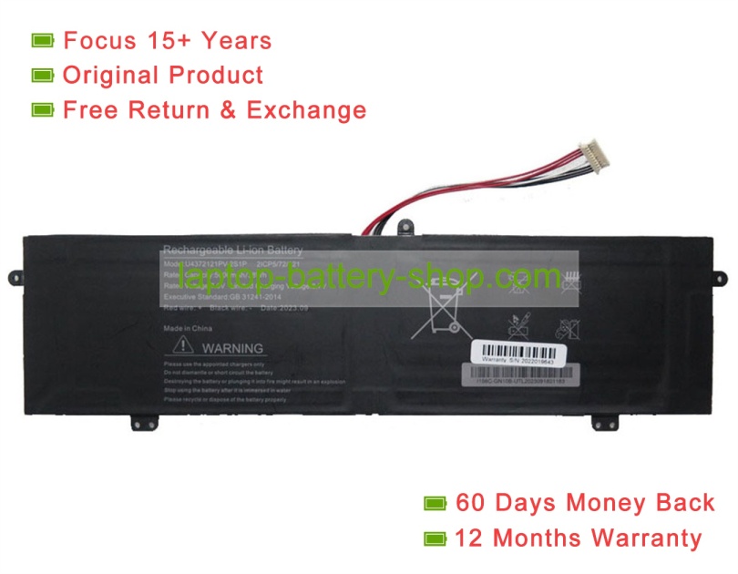 Rtdpart U4372121PV-2S1P 7.6V 5000mAh original batteries - Click Image to Close