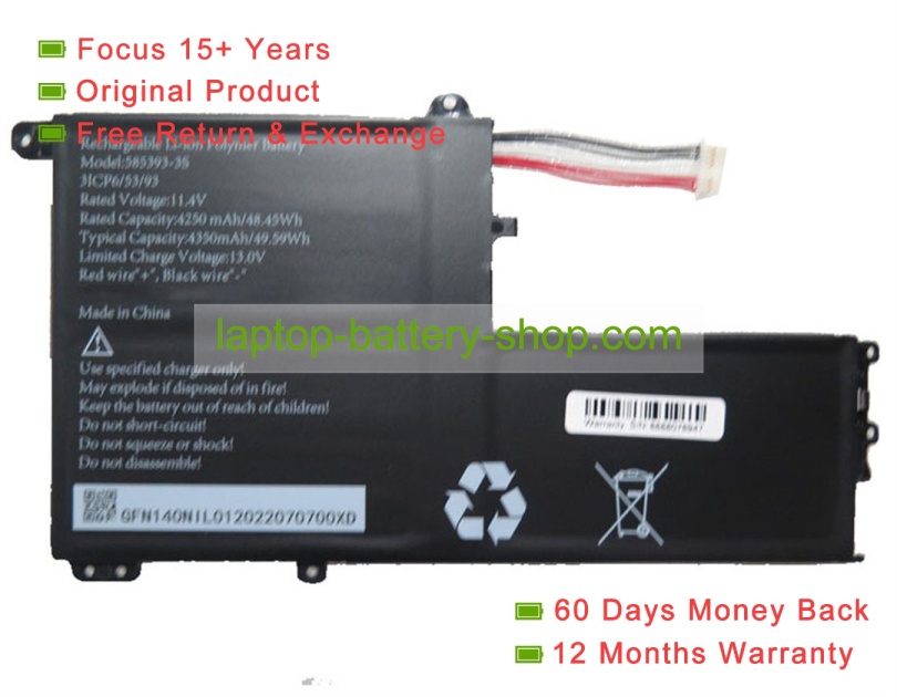 Rtdpart 585393-3S, 585393 11.4V 4350mAh original batteries - Click Image to Close