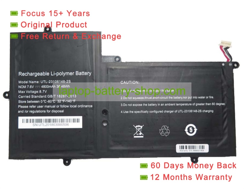 Rtdpart UTL-23106148-2S 7.6V 4800mAh original batteries - Click Image to Close