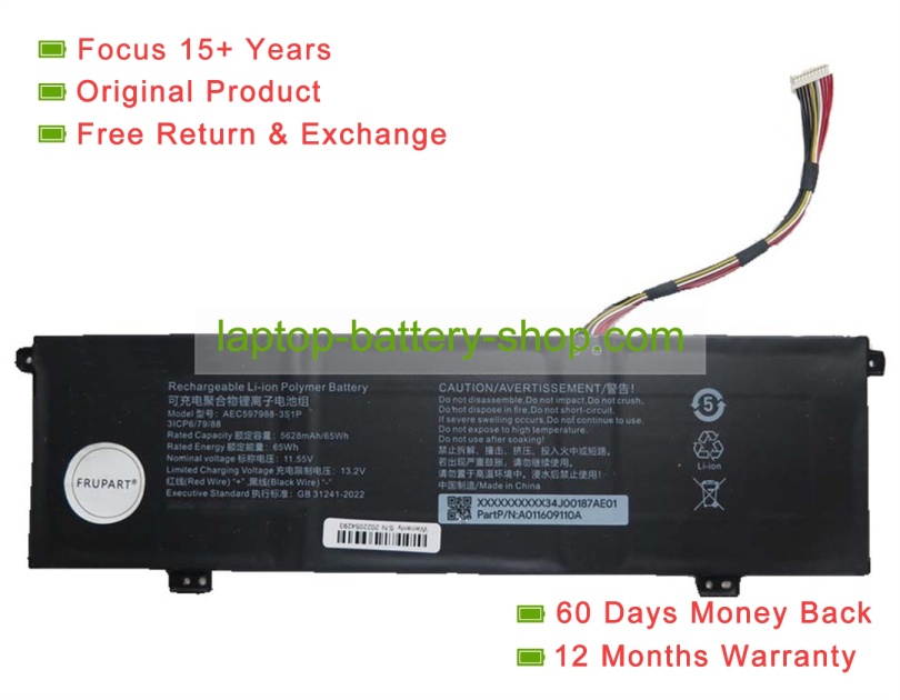 Rtdpart AEC597988-3S1P 11.55V 5628mAh original batteries - Click Image to Close